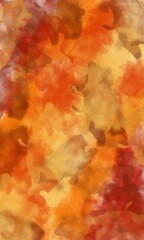 Abstract watercolor painting with an autumn theme featuring dynamic shapes in warm and cool colors.
