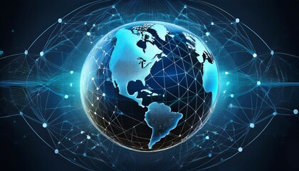Fototapeta premium a blue globe with a network of lines connecting it the globe is surrounded by a transparent background