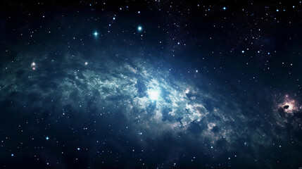 Naklejka premium Exploration of the Vastness of Space Highlighting a Distant Galaxy Surrounded by Twinkling Stars