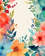 Colorful Watercolor Floral Card Background With Vibrant Blooms and Lush Greenery for Creative Projects