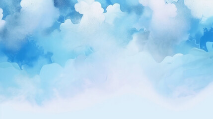 Watercolor Painted Sky Filled With Soft Clouds and Harmonious Shades of Blue During a Serene Afternoon