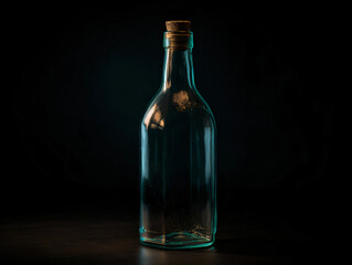 Elegant Glass Bottle With Cork Stopper Illuminated Against Dark Background