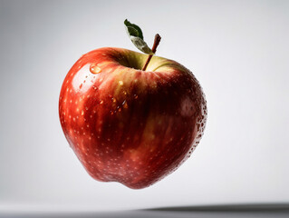 Red Apple Floating in Mid-Air With Water Droplets Capturing Light