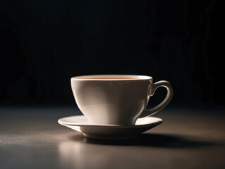 Elegant White Cup Filled With Coffee on a Dark Surface in a Minimalist Setting With Warm Lighting