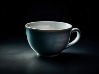 Elegant Teacup Illuminated Softly Against a Dark Background With Subtle Texture Highlighting Its Design