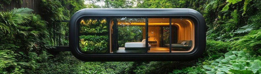 Fototapeta premium Futuristic glass pod surrounded by a vertical garden, innovative accommodation