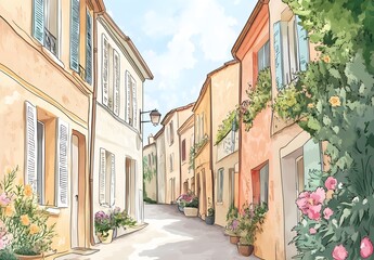 Charming European Street Scene With Flowers and Buildings