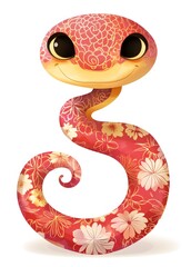 Fototapeta premium Adorable Red Snake Decorated With Delicate Flowers