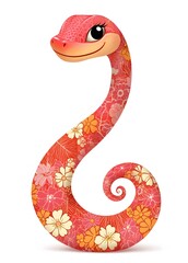 Fototapeta premium Adorable Floral Patterned Snake Cartoon Character Design