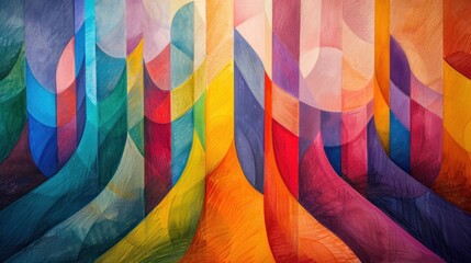Fototapeta premium Abstract colorful painting with vibrant hues and geometric shapes.