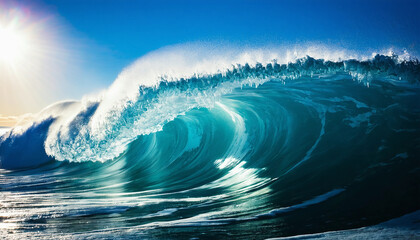 A colossal ocean wave frozen in mid-motion, with intricate ice crystals forming along its crest. The