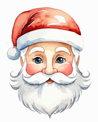 Hand drawn watercolor painting of a Santa portrait. Vector illustration isolated on white background. Winter holidays art for poster, greeting card, flyer, postcard, sticker, print