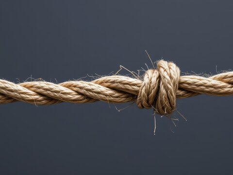 A close-up photo of a frayed and broken rope under intense pressure, showcasing the concept of stress and tension, texture, force, frayed