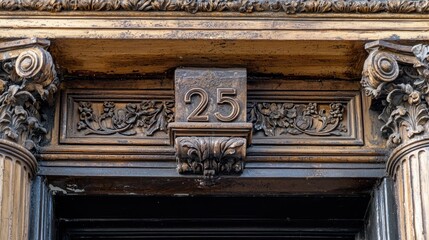 2025" carved into an ornate wooden doorframe.
