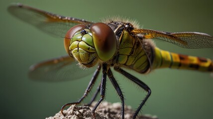Close-up of a dragonfly perched on a rock.