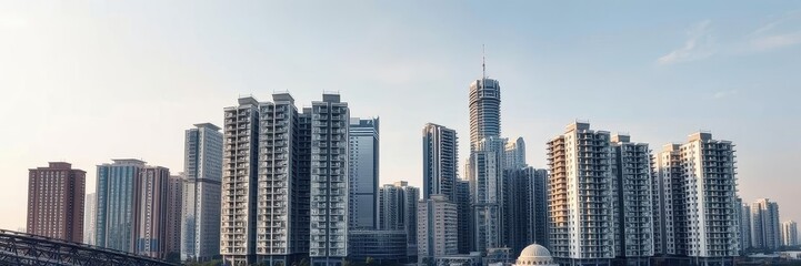 Fototapeta premium Modern apartment building with sleek design and floor plans, high-rise, real estate, building
