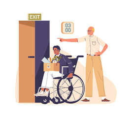 Dismissal of man employee with disability, problem of social rights equality vector illustration