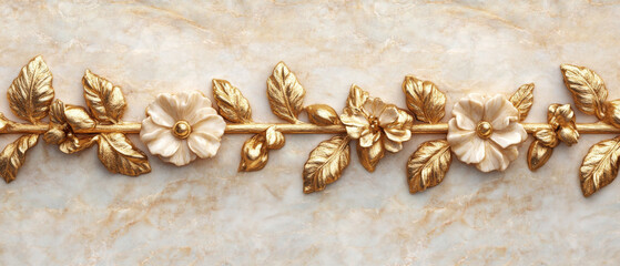 Intricate gold floral border on marble background.