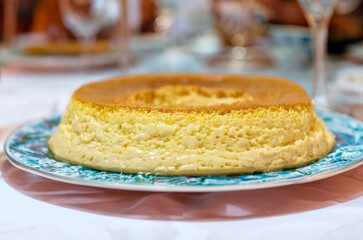 Milk ans eggs Pudding or Pudim de leite. Brazilian dessert homemade caramel custard pudding. Traditional brazilian flan