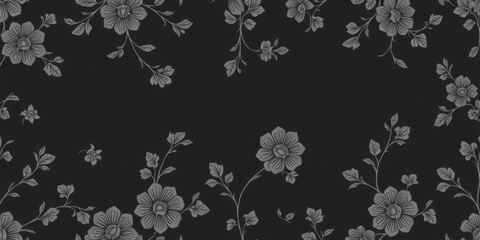 Obraz premium Seamless floral wallpaper in charcoal tones with intricate botanical design, Charcoal, delicate, design