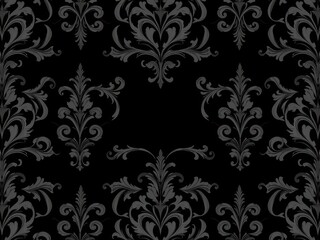 Fototapeta premium Seamless gothic Damask wallpaper in dark tones with intricate floral and swirl designs, dark, seamless