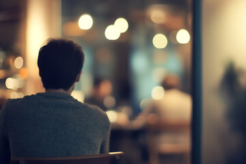 Casual business office environment with blurred people and a soft bokeh background, evoking a relaxed and professional workspace