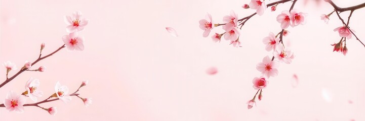 Fototapeta premium Soft pink sakura petals falling in a gentle background, blooming, pink
