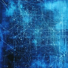 Abstract technological network with interweaving lines, resembling quantum computational pathways, subtle blue and silver tones
