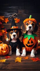 Beagle Puppies Celebrate a Spooky Halloween Night