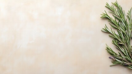 Fresh rosemary sprigs on beige background for culinary and herbal themes