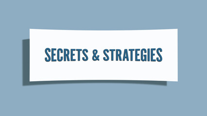 Secrets and Strategies. A card isolated on blue background.