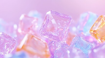 Vibrant pastel crystal cubes with a soft focus aesthetic