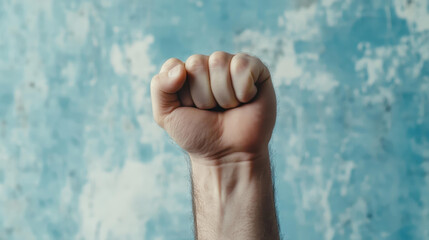 A powerful closeup of a fist displays unyielding strength, surrounded by a soft, blurred backdrop.