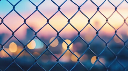 Fototapeta premium Captivating closeup of a chainlink fence, showcasing intricate details against a beautifully blurred background.