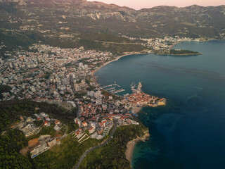 Fototapeta premium Morgen fortress in Budva - aerial photo drone