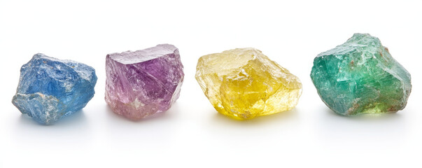 Fototapeta premium Colorful gemstones on white background, showcasing vibrant hues.