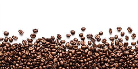Roasted Coffee Beans Scattered On White Background