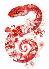Obraz premium Red Snake Adorned With Delicate Floral Designs