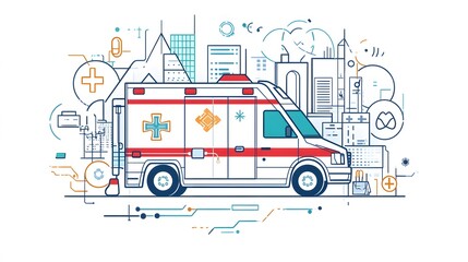 Fototapeta premium Ambulance Service Cityscape Modern Technology Integration
