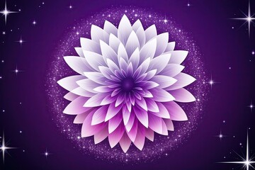 Obraz premium Glittering White Hues Gradient Bloom on Deep Purple Background with Twinkling Stars and Shadow Texture