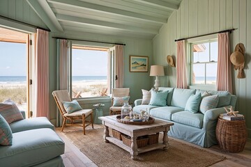 Fototapeta premium Rustic Beach Cabin Interior with Subtle Pastel Hues and 3D Vision