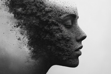 Woman face dissolving into particles effect