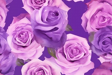 Seamless pattern of purple watercolor roses on violet background