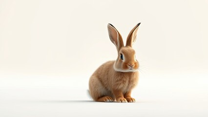 Fototapeta premium Brown bunny sitting alone in a plain white space with blurred surroundings, bunny, isolation, white space, close-up
