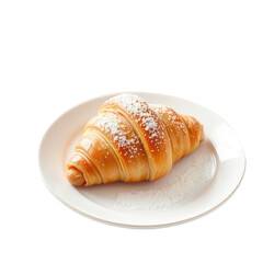 Delicate Delight A Flaky Croissant Dusting Sugars Sweet Whisper on a Crisp White Plate, Captured in Timeless Clarity.
