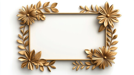 Elegant gold floral frame with intricate leaf and flower details, perfect for mockup, certificates or decorative purposes. 