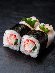 Savoring realflook sushi with crab a culinary delight on black background