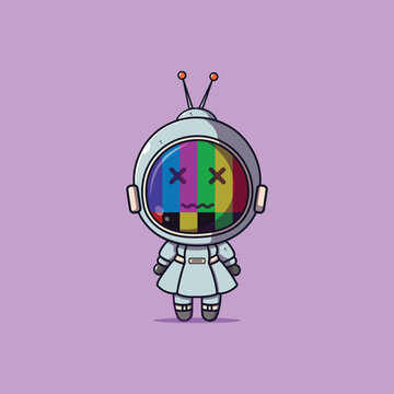 A cute lady Robot without signal  icon illustration concept Isolate