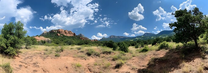 Scenic Mountain Landscape Under a Summer Sky