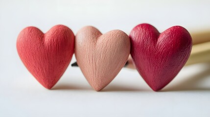 Fototapeta premium Three Painted Wooden Hearts in a Row